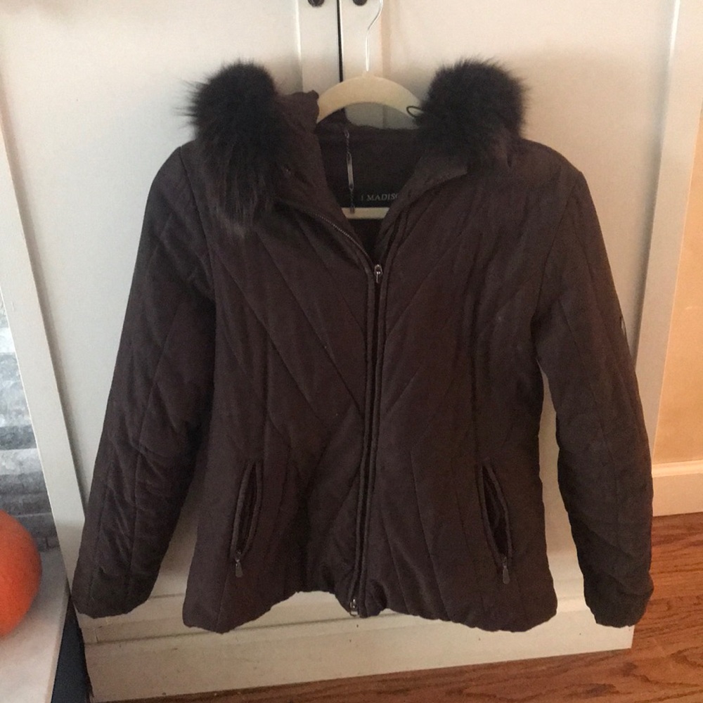 1 Madison fox trim hooded jacket size medium